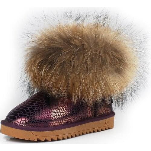 2021 Fashion 100% Raccoon Fur Boot Top quality Cowhide Leather handmade women winter snow boots new arrival fashion warm boots