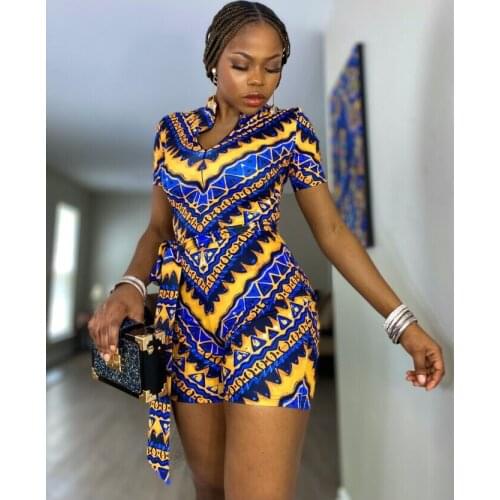 RMSFE 2021 Womens Summer Short Sleeve Stand Collar Fashion Positioning Printing Slim Zipper Jumpsuit