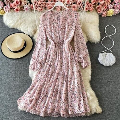 Spring Dress Elegant O-Neck Chiffon Floral Dress Long Sleeve Boho Beach Long Dresses Women Clothes 2021 Vintage Vestidos