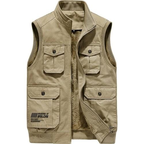 Winter Mens Sleeveless Jacket Fleece Mens Vest Warm Unloading Military Many Pocket Tactical Coat Male Autumn Fur Waistcoat Men