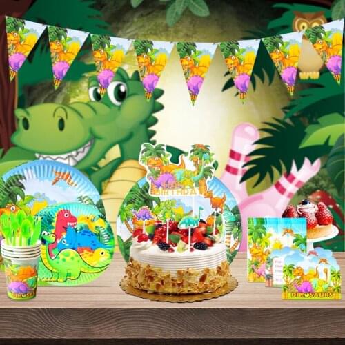 10 People Dinosaur Disposable Tableware Dino Party Roar Boy Birthday Party 1st Jungle Safari Birthday Party Dinosaur Baby Shower