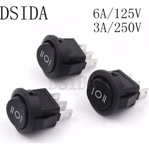 10PCS 16mm 3Pin Ship type switch ON-OFF-ON SPST Round Rocker Switch 3A/250V 6A/125V AC Power Switch Black New