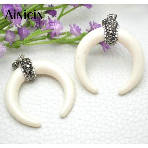10pcs White Color Moon Shape Pendants Rhinestone Setting Jewelry For Earrings Making
