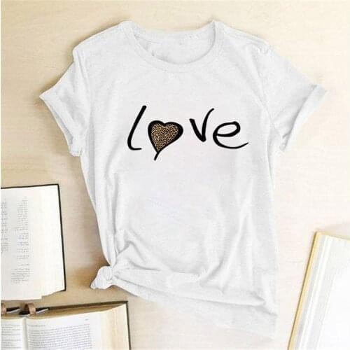 2021 Summer Womens T-shirt love Leopard Tshirt O-neck Short Sleeve Tshirt Letter Tshirt Korean version Tshirt Lady