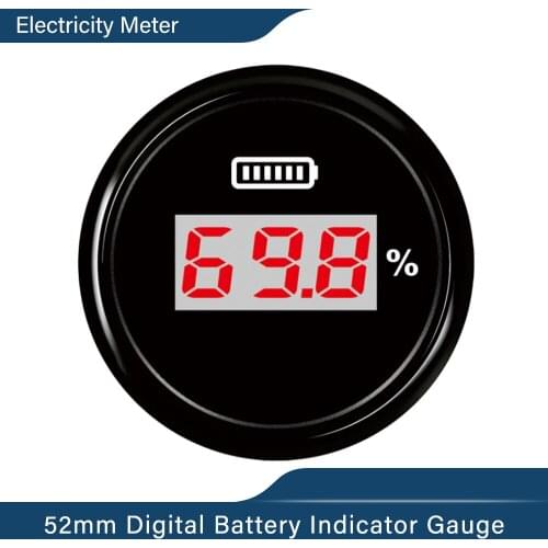 52mm Universal 0~100% Digital Battery Charge Level Indicator Battery Capacity Meter LED Display with Red Backlight for Car Boat