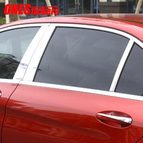 6PCS For Mercedes Benz C Class W205 2015-2021 Aluminum Alloy Car Accessories Window B C Middle Pillar Strips Trim Cover Sticker