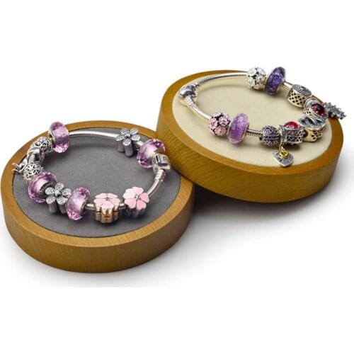 Bamboo Wood Jewelry Display Tray Bangle Bracelet Showcase Earrings Ring Holder Storage Plate with Soft Microfiber Top