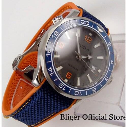 BLIGER Mechanical Men Watch Sapphire Glass MIYOTA Automatic Movement Rubber Band Rotating Bezel