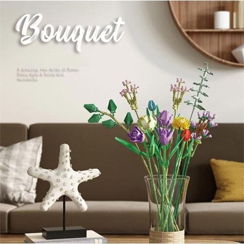 Panlos Flowers Bouquet Building Blocks Technical Ideas Moc Romantic Rose Flower Bricks Home Decoration DIY Toys for Girl Gift