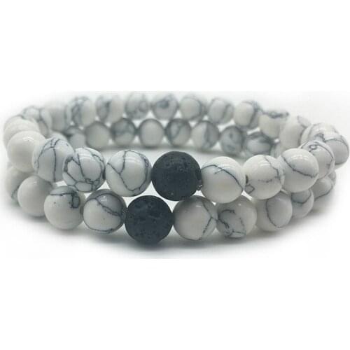 Natural Stone White and Black Yin Yang Lava Healing Balance Beaded Bracelets Charm Strand Couples Friendship Bracelet 1pcs