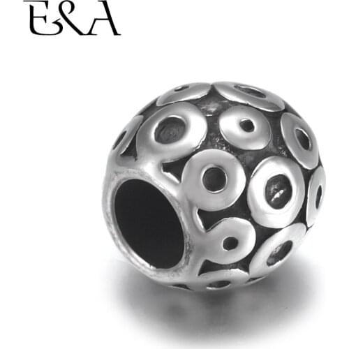 4pcs Stainless Steel Round Bead Charms 5mm Hole for Leather Jewelry Bracelet Making Metal European Beads DIY Supplies Parts