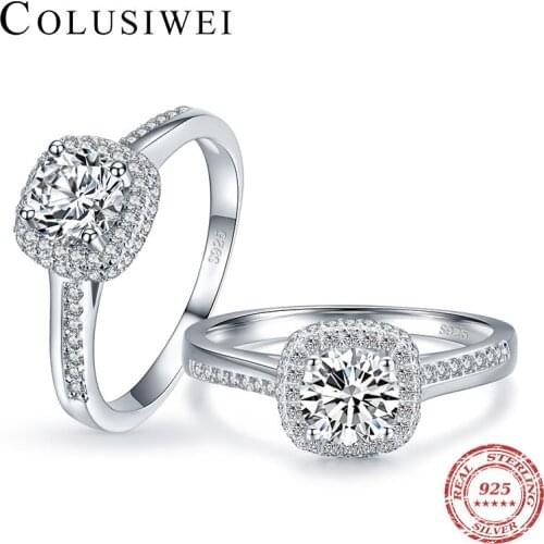 COLUSIWEI 2020 Hot Fashion 925 Sterling Silver Luxury Square Zirconia Rings for Women Pave Crystal Rings Classic Wedding Jewelry