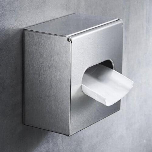 Stainless Steel Toilet Paper Holder Polished Chrome Wall Mounted drill or no drill style Bathroom Roll Paper Box