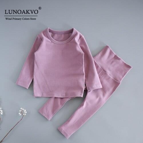 Childrens Clothing Spring Autumn Boys Girls Pajamas Solid Color Kid Leisure Wear High Quality Cotton Child Homewear Long Sleeve