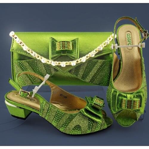 Italian Design D.Green Color Fashion Special Butterfly-Kont Shape Style Party Ladies Shoes and Bag Set Decorated With Rhinestone