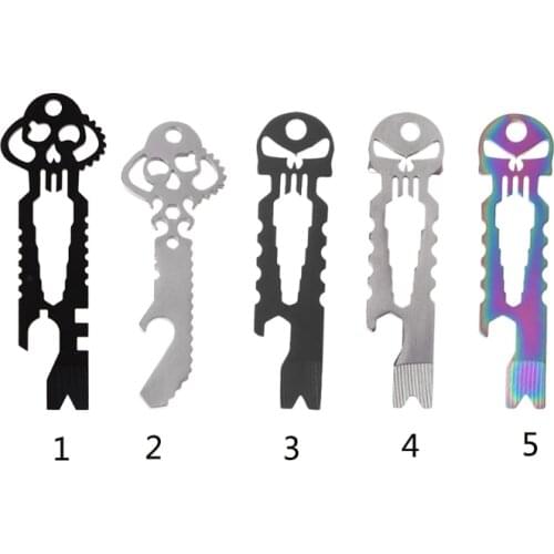 Stainless Steel EDC Pocket Multi-Tool Skull Bottle Opener Pry Bar Crowbar Keychain Tactical Survival Tool