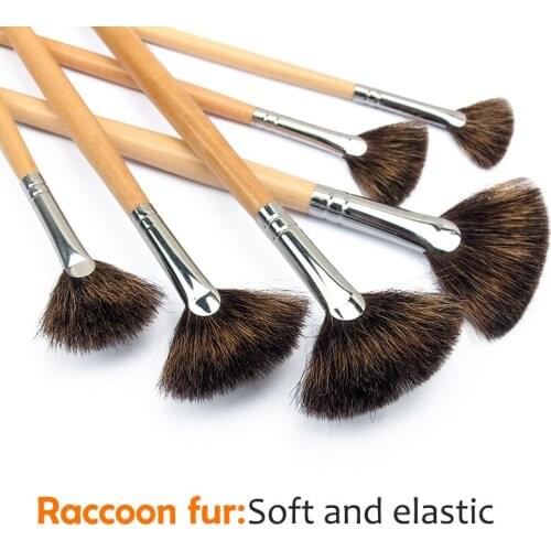 6pcs/suits Wood rod acrylic painting brush mixed hair fan shpe oil painting brush pen student art supplies drawing material soft