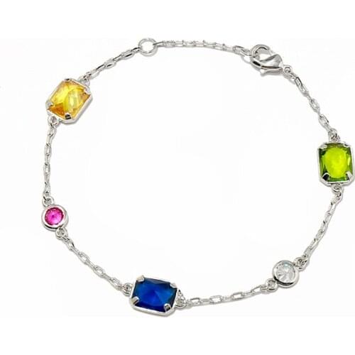Classic Candy Style Blue Yellow Green Crystal Bangle Cube Sugar Stone Bracelets Set For Women Gift(DJ1360)