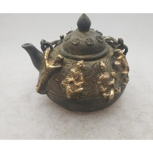 Collection chinese Handmade old bronze Gilt the Eight Immortals teapot, Home Decoration antique teapot