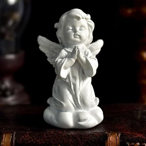 Cute Resin Statue Desktop Decorations Praying Angel Sculpture Ornaments Winged Flower Fairy Girly Heart Figurine Furnishings