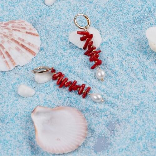 Red coral dangle earrings pearl boho ear rings for women luxury Earring female luster Irregular Natural Coral Amethysts