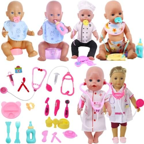 Doll Nurse Doctor Clothes Tableware Accessories Fit 18 Inch American&43Cm Baby New Born Zaps Doll Reborn Generation Girl`s Toy