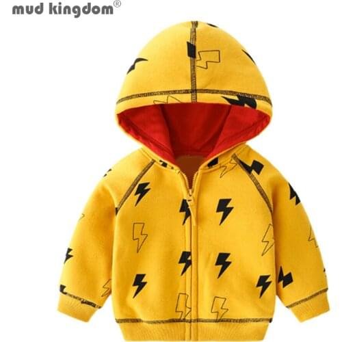 Mudkingdom Boys Coats Winter Hooded Long Sleeve Fashion Lightning Print Children Outerwear Zip Fleece Warm Boys Jackets
