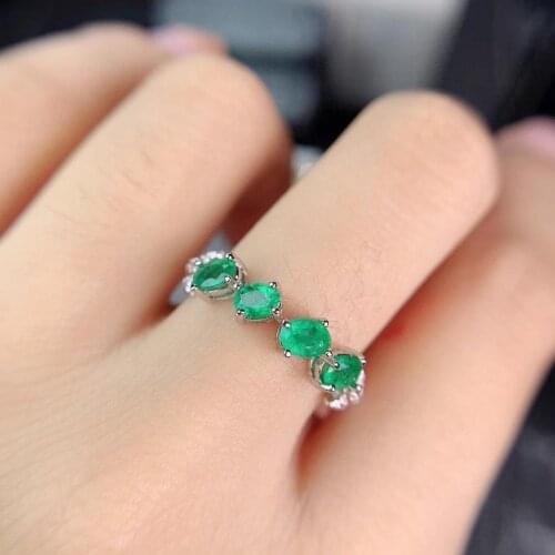 Personality fashion grace Stamen wave Natural green Emerald Ring S925 Silver Natural Gemstone Ring Womens girl party ewelry