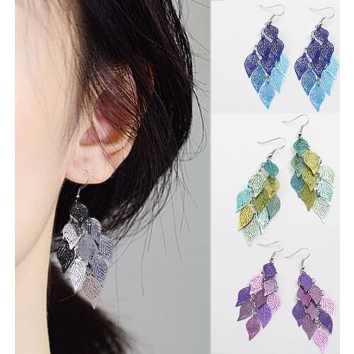 Fashion Bohemian Hollow Leaves Tassel Drop Earrings Ladies Female Charm Long Leaf Dangle Earring Jewelry Gifts