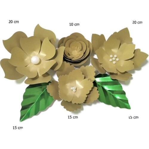 Handmade Gold Rose DIY Paper Flowers Pink Leaves Set For Party Wedding Backdrops Decorations Nursery Wall Deco Video Tutorials
