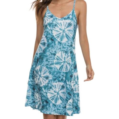 2021 Summer New Women Beach Dress Casual Refreshing Sling Print Sleeveless Ladies Beachwear Beautiful Summer Dress Women