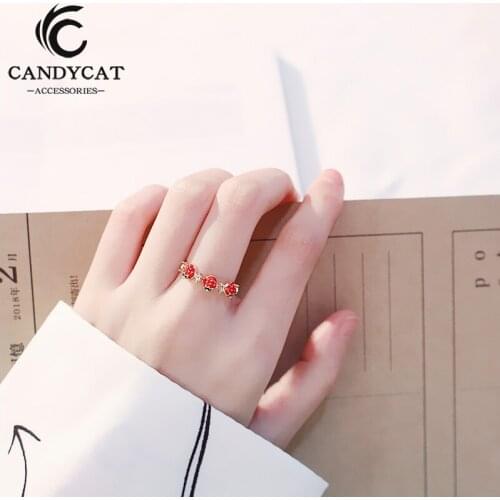 New Korean Red Strawberry Rings Female Statement Exquisite Adjustable Rhinestone Rings For Women Wedding Engagement Rings Gifts