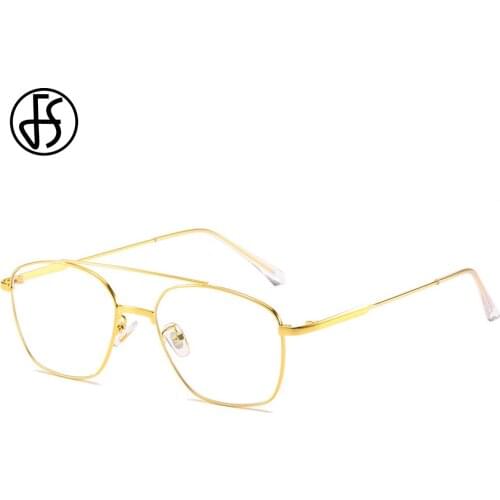 FS Bluelight Blocking Glasses Women Men Luxury Gold Double Beam Metal Frame Anti Blue Light Glasses Clear Lens Eyeglasses