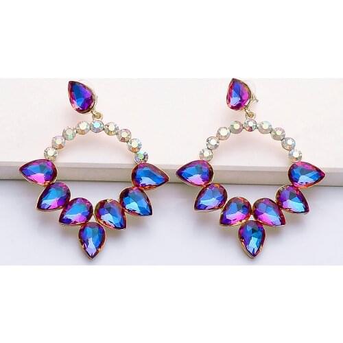Wholesale New Large Earrings Geometric Za Women Classic Rainbow Rhinestone Lovely Statement Dangle Earrings Pendientes Jewelry