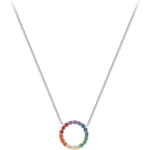 925 Sterling Silver Colorful Rainbow Circles Charm Necklace Geometric Candy Color Cubic Zircon Necklace For Women S-N526