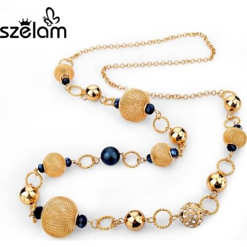 Szelam Colliers 2019 Yellow African Beads Necklace Women Gold Chain Statement Necklaces & Pendants Vintage Jewelry SNE150827