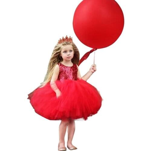 Baby Girls Tutu Dress Bow Ball Gown 2020 INS Cute Sleeveless Summer Party Dresses Pink Red Lace Sepuin Dress For 12M-6Y GDN010