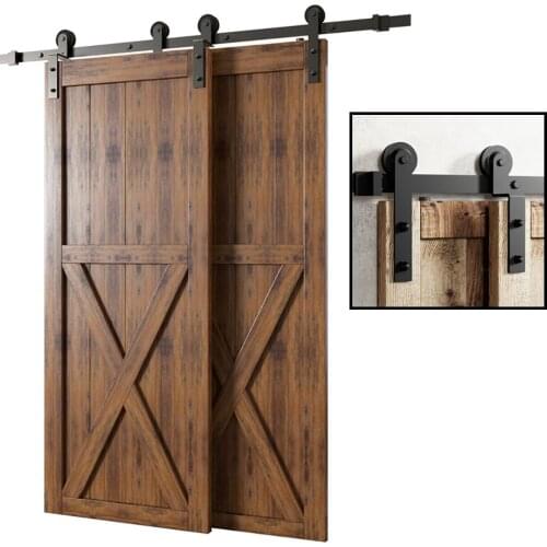 Gifsin I-Shaped 4-9.6FT Bypass Sliding Barn Door Hardware Track Bent Hanger System