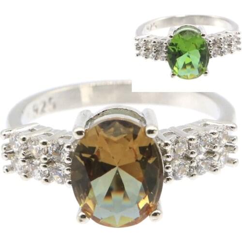 19x19mm SheCrown Lovely Cute Star Shape Created Green Peridot Gift For Sister Daily Wear Silver Rings