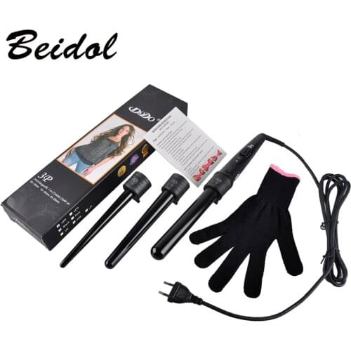 Professional Curling Wand Interchangeable 3 Parts Clip Iron Tourmaline Ceramic Package Hair Curler Set Hair Styling Tools Kits