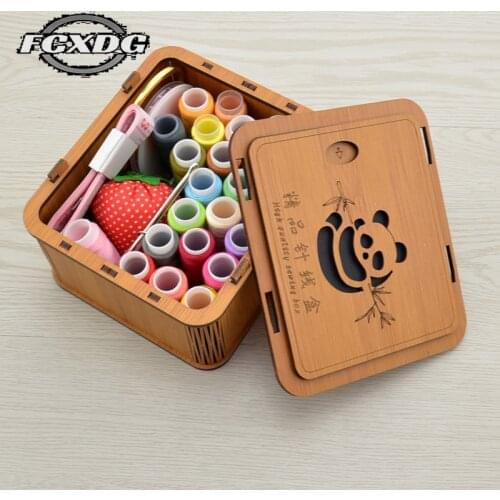 Dropshipping Center Wood Sewing Box Sewing Supplies for Golden Scissors Ruler Needle Sewing Thread Storage Box Hook for Knitting