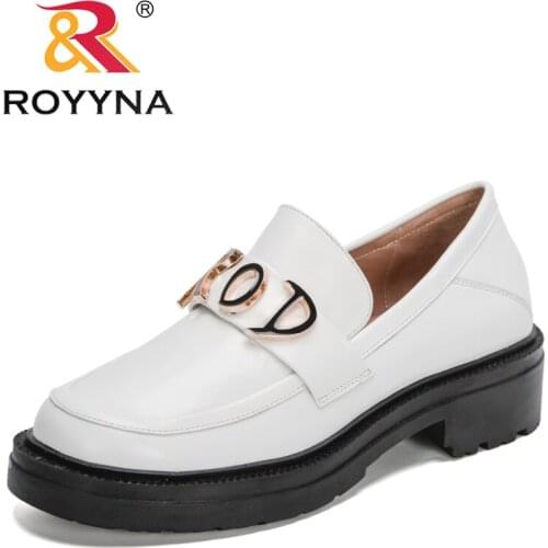 ROYYNA 2021 New Designers Genuine Leather Square Heel Slip On Casual Shoes Women Round Toe Basic Pumps Ladies Office Dress Shoes