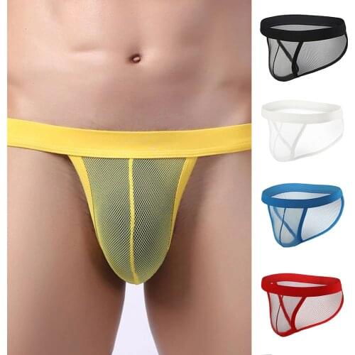 Sexy Mesh Mens Panties Hollow G-String Briefs See Through Sexy Underwear Temptation Low-Waist Underpants Erotic Lingerie