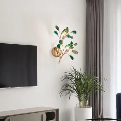 Modern Golden Metal Branch Wall Lamp Natural Agate Flakes Led Color Wall Sconce Light Home Decoration Indoor Lighting Fixture