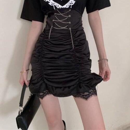 SXGOTH Skirt Mall Goth Elegant Halloween Clothing Rave Punk Skorts Dark Pleated Egirl Academia Aesthetic Bodycon Tight Satin