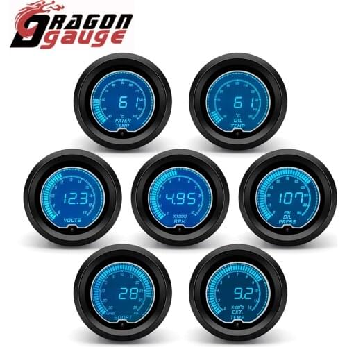 DRAGON GAUGE 52mm Tachometer Voltage Boost Water Temp Oil Temp Oil Press ETG Gauge LED Digital Display Car Gauge 7 Colors Change