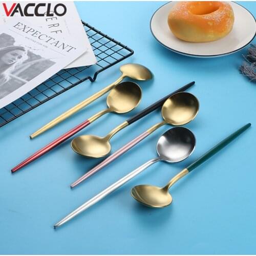 Vacclo 304 Stainless Steel Tableware Spoon Creative Soup Spoon Household Long Handle Round Spoon Kitchen Tools Accessoires