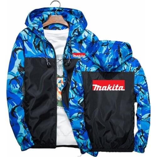 Makita Logo Spring and Autumn Mens Windbreaker Casual Camouflage Hoodies Slim Handsome Sport Splicing Clothing Harajuku Coat
