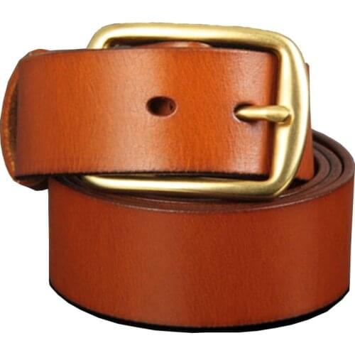 Top quality genuine leather belts for men 100% Copper Pin buckle 100% first layer cow skin belt man Luxury waistband male coffee