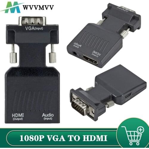 WVVMVV 1080P/720P VGA to HDMI-compatible Converter Cable Adapter Audio Power input for HDTV Monitor Projector PC Laptop TV-BOX P
